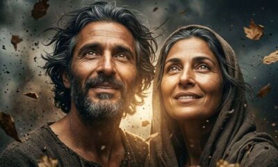 Close-up of a man and woman with ancient Middle Eastern features standing together in a storm with calm, joyful expressions while golden light glows around themFeatured Image Description:
Modern cinematic spiritual photograph featuring a man and a woman with ancient Middle Eastern features. The composition is an extreme close-up optimized for mobile, showing their faces side-by-side. They are surrounded by a chaotic, dark storm with swirling dust and wind-blown leaves, yet their expressions are remarkably calm and filled with an inner, radiant joy. A soft, golden divine light emanates from within them, illuminating their faces and contrasting against the deep, moody shadows of the environment. Their eyes are bright with hope, looking upward. This visual tension captures the essence of finding supernatural peace in the midst of diverse and pressing temptations.Featured Image Title:
counting-it-all-joy-amidst-trials-2026.jpg