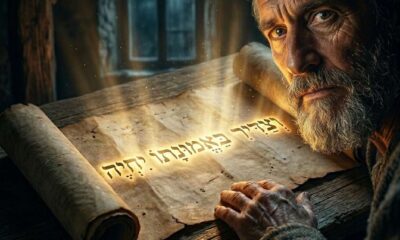 Extreme close-up of an elderly man with ancient features looking at a glowing Hebrew scroll on a wooden table in a dimly lit room
Featured Image Description:
Cinematic spiritual photography focusing on an ancient parchment scroll unrolling across a rough wooden table in a shadowed room. The text on the scroll emits a radiant, warm golden glow that pushes back the encroaching cool-toned darkness of the room. Dust motes dance in the beams of light emanating from the words, representing "the evidence of things not seen." The background is blurred, keeping the focus strictly on the illuminated text and the texture of the paper. The image conveys the concept that the Word of God brings clarity and substance to a dark world. Vertical orientation optimized for mobile display.