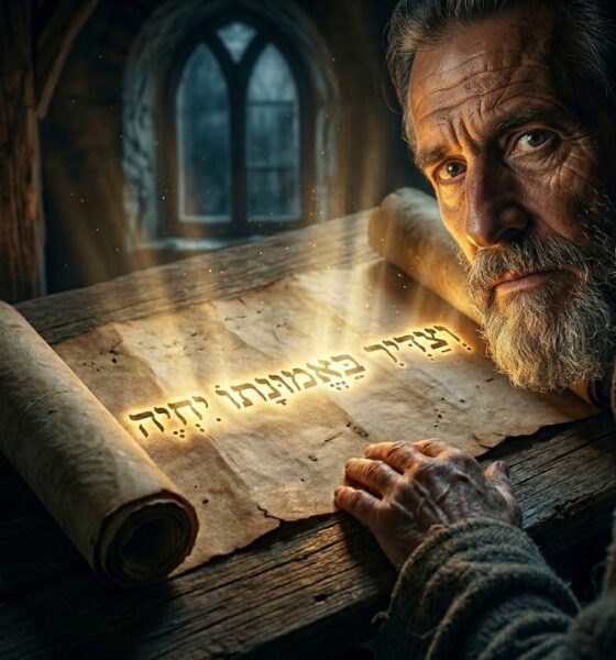 Extreme close-up of an elderly man with ancient features looking at a glowing Hebrew scroll on a wooden table in a dimly lit room
Featured Image Description:
Cinematic spiritual photography focusing on an ancient parchment scroll unrolling across a rough wooden table in a shadowed room. The text on the scroll emits a radiant, warm golden glow that pushes back the encroaching cool-toned darkness of the room. Dust motes dance in the beams of light emanating from the words, representing "the evidence of things not seen." The background is blurred, keeping the focus strictly on the illuminated text and the texture of the paper. The image conveys the concept that the Word of God brings clarity and substance to a dark world. Vertical orientation optimized for mobile display.