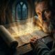 Extreme close-up of an elderly man with ancient features looking at a glowing Hebrew scroll on a wooden table in a dimly lit room
Featured Image Description:
Cinematic spiritual photography focusing on an ancient parchment scroll unrolling across a rough wooden table in a shadowed room. The text on the scroll emits a radiant, warm golden glow that pushes back the encroaching cool-toned darkness of the room. Dust motes dance in the beams of light emanating from the words, representing "the evidence of things not seen." The background is blurred, keeping the focus strictly on the illuminated text and the texture of the paper. The image conveys the concept that the Word of God brings clarity and substance to a dark world. Vertical orientation optimized for mobile display.