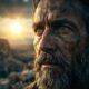 Extreme close-up of an ancient commander's face, his eyes reflecting a stationary, brilliant sun over a rocky valley.Featured Image Description: Modern cinematic spiritual photography in 1:1 dimension. The focus is an extreme close-up of Joshua’s face. His features are weathered and covered in the dust of battle, with a gray-flecked beard. His eyes are wide and fixed on the horizon, reflecting a brilliant, unmoving golden sun. The lighting is high-contrast, with the golden rays of the "frozen" sun illuminating one side of his face while deep, moody shadows define the other. The background is a blurred, rocky Judean valley under a sky that remains bright mid-day. High cinematic fatalism and historical realism. No crowds.Featured Image Title: joshua-commands-the-sun-2026.jpg