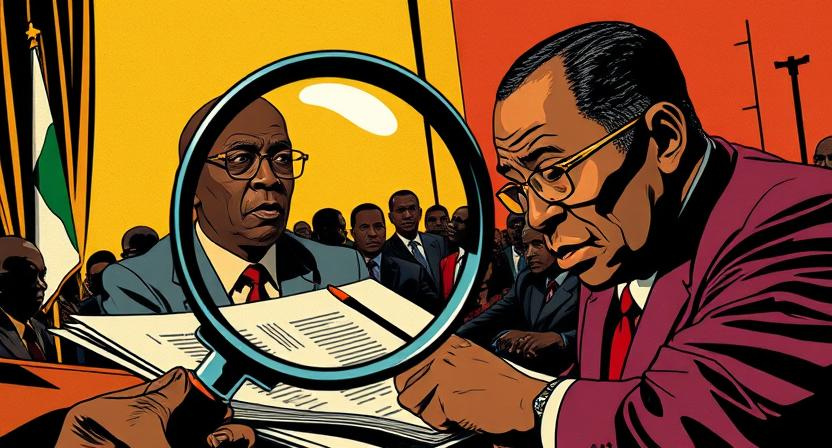 Illustration symbolizing Okpebholo investigating Obaseki’s administration in Edo politics