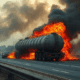 Image of the Enugu tanker explosion aftermath with focus on road safety and fire. This image is AI generated.