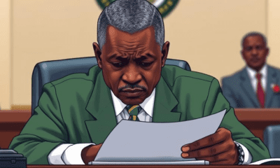 Illustration of a Nigerian senator in deep thought, symbolizing political controversy