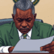 Illustration of a Nigerian senator in deep thought, symbolizing political controversy