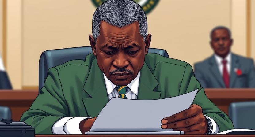 Illustration of a Nigerian senator in deep thought, symbolizing political controversy