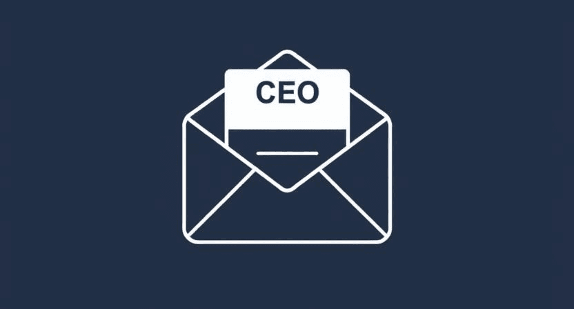 Minimalist email icon with CEO tag, representing cold email templates for CEOs.