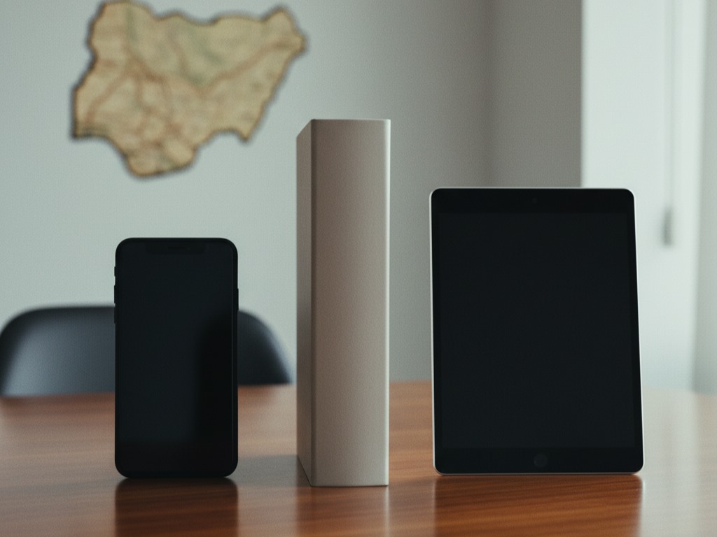 A book positioned between digital devices on a desk, symbolizing distribution.Featured Image Description: The image portrays synchronized global and local logistical elements, literally linking the distribution chain's complexity to the service's managed delivery arrangement.Featured Image Title (File Name): book-distribution-solutions-logistics-map-2025-10-23.jpg