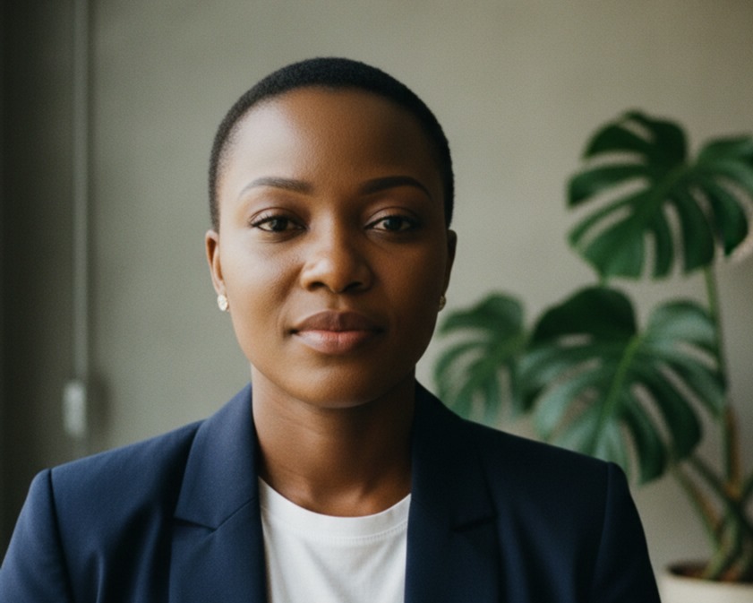 Confident Nigerian businesswoman in a Lagos office, for business branding.