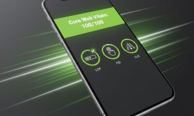 Core Web Vitals Checklist as mobile phone screen declares excellent performance with LCP FID CLS successFeatured Image Description: The image features a mobile device with a bright, green score card for Core Web Vitals, highlighting the "Excellent" status for LCP, FID, and CLS metrics.