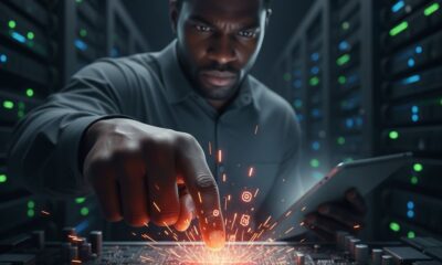 A close-up of a focused, professional person (implied technician or executive) viewing a complex, highly magnified circuit board or network diagram glowing with warning colors, emphasizing a single, minute point of failure in the center.
Featured Image Description: The image depicts a focused technical specialist closely examining a magnified single line of code displayed on a futuristic screen, illustrating the critical nature of small details in maintaining system-wide operational stability.