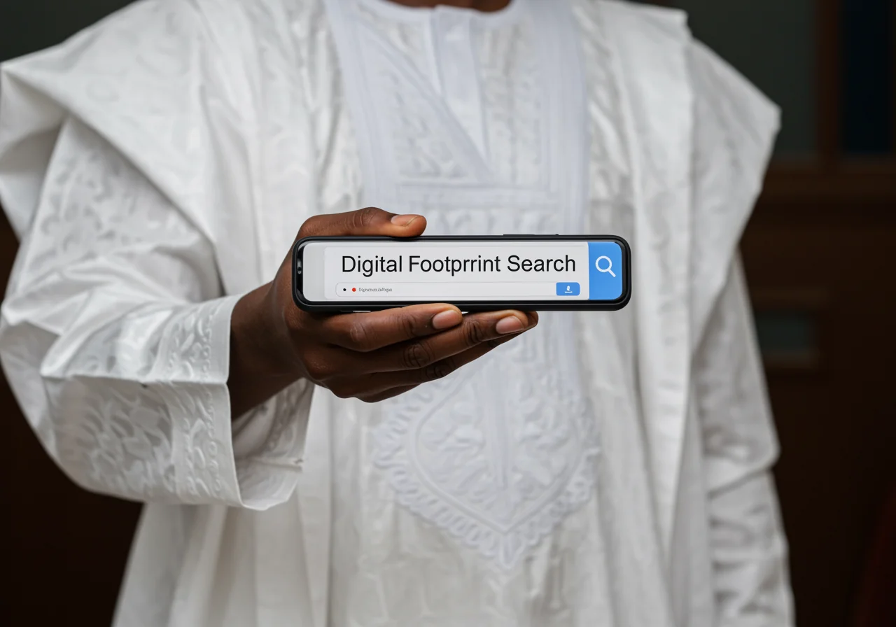 A close-up of a smartphone screen performing a Digital footprint search