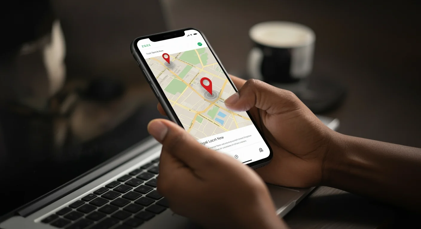 A mobile map showing business locations found through Local search terms