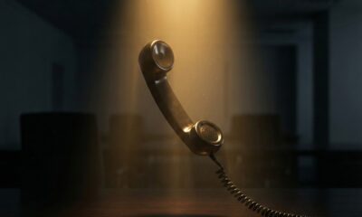 A classic vintage telephone receiver dangling off the hook in a dark, atmospheric room with golden light reflecting on its surface.Featured Image Description: A cinematic 1:1 conceptual realism shot. A classic black telephone receiver dangles mid-air, suspended by its coiled cord from a desk that remains in deep shadow. The receiver is the central focus, caught in a single, sharp beam of warm golden light that highlights the dust motes in the air. The background is a minimalist, dark office environment with a polished surface that reflects the glowing light. The scene suggests a missed connection and a silent, empty space where a sale should be happening. No people or hands are in the frame.Featured Image Title: The Missed Connection