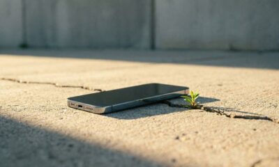 A high-end smartphone lying on a cracked concrete floor in a minimalist setting.
Featured Image Description: A cinematic photograph of a sleek, modern smartphone resting on a weathered, cracked urban surface. A single green sprout grows from a crack nearby, symbolizing the contrast between technology and neglect. Minimalist and realistic.
Featured Image Title: The Abandoned Digital Masterpiece