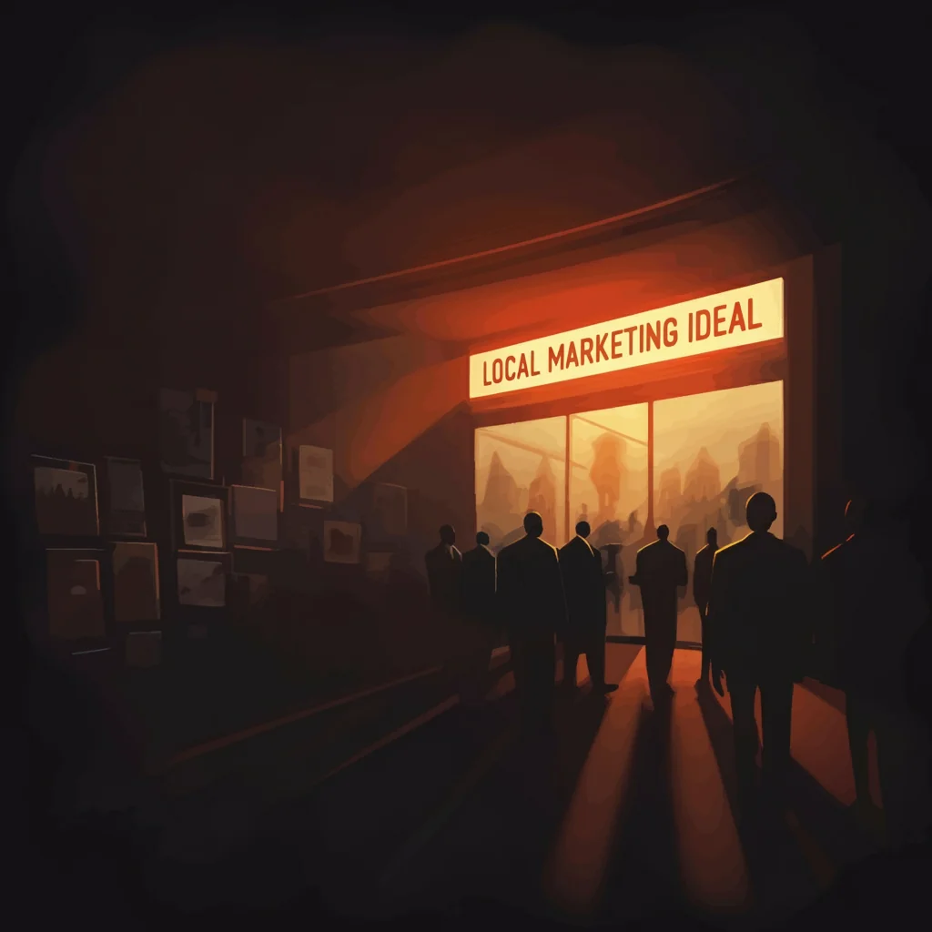 A hand-drawn map pin with a fork and pen to represent local marketing ideas