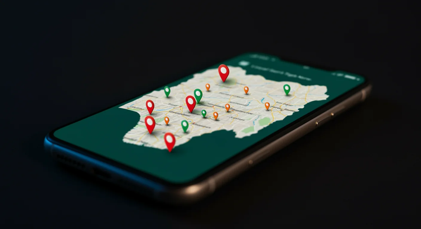 A smartphone showing high activity for Local search terms across a map of Nigeria