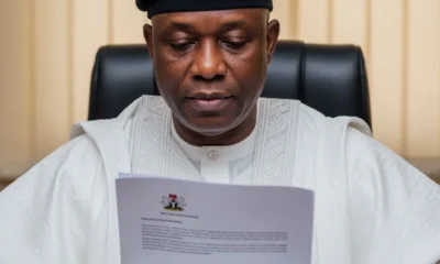A close-up of a Nigerian administrator holding a stamped legal document, symbolizing the Wise Path Straight State Law in a professional setting.