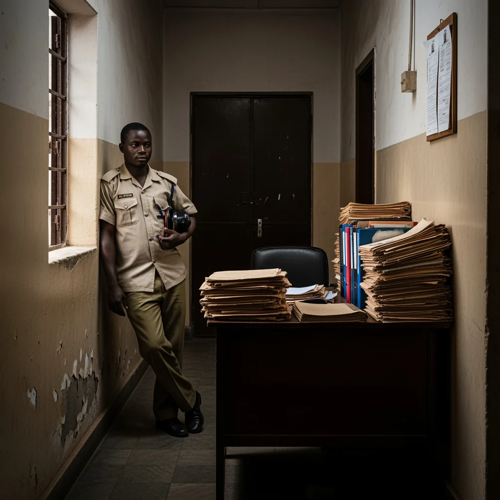 A messenger in a government office hallway, representing the traditional document processes that digital citizen engagement platforms for states can enhance with automated tracking.