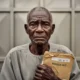 A close-up documentary-style photo of an elderly Nigerian man with a weary face holding a tattered brown envelope, representing The Pensioner Who Slept at the Gate.