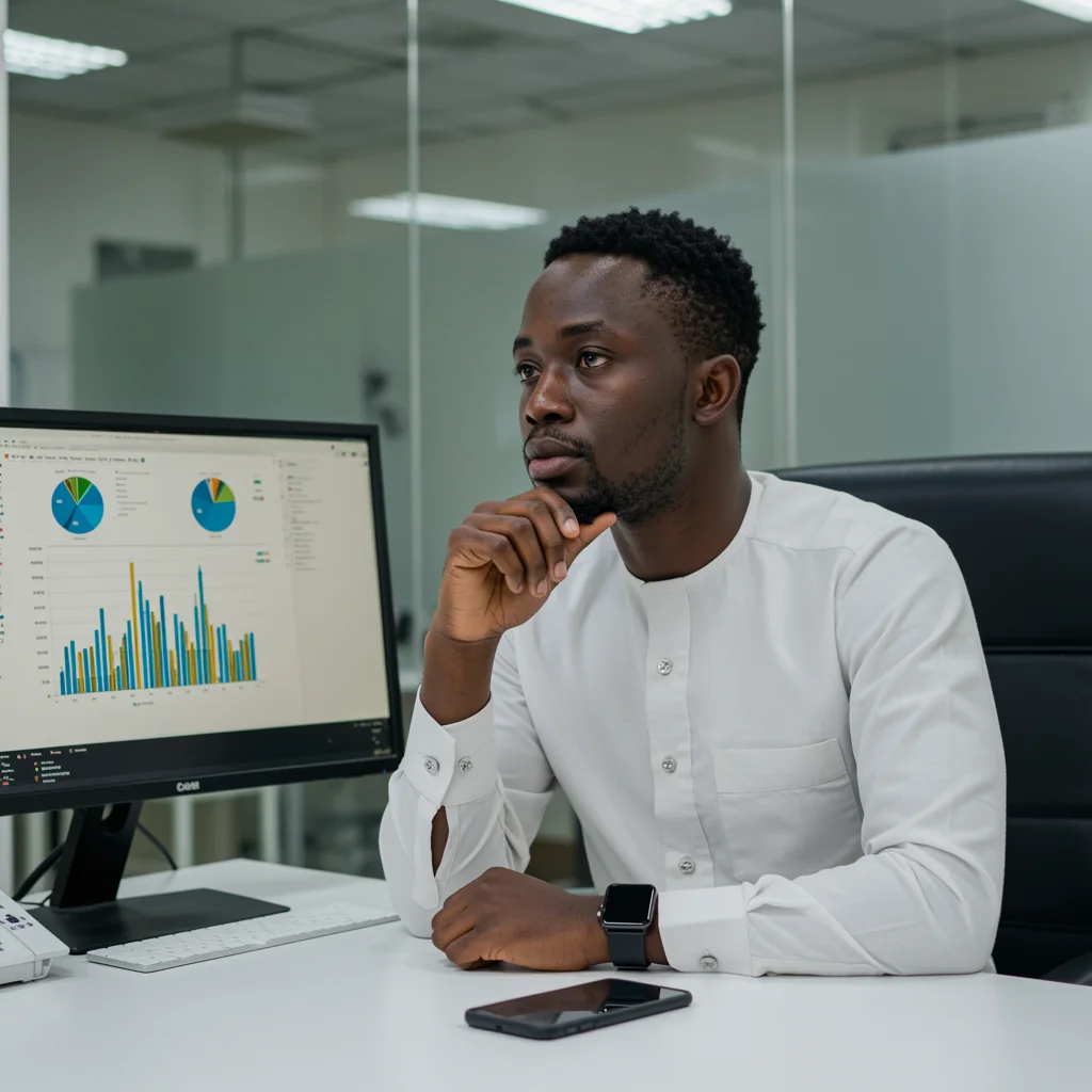 A consultant analyzing conversion rate optimization data on a computer screen