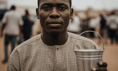 Close-up of a Nigerian administrator in Burnt Orange starched lace for preventing revenue leakage in state government