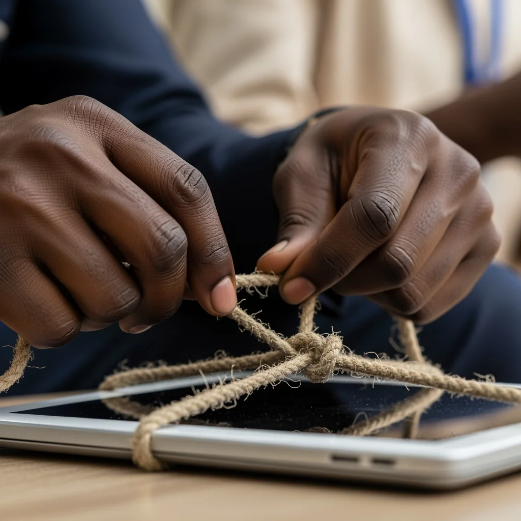 Macro detail of frayed twine on an old government file folder. improving government efficiency through ICT documentary