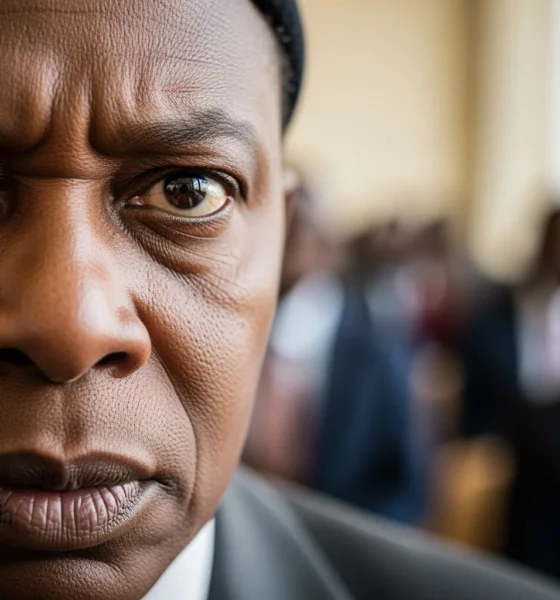 Extreme close-up of an administrator in Deep Indigo lace, his eyes reflecting the light of a digital tablet.