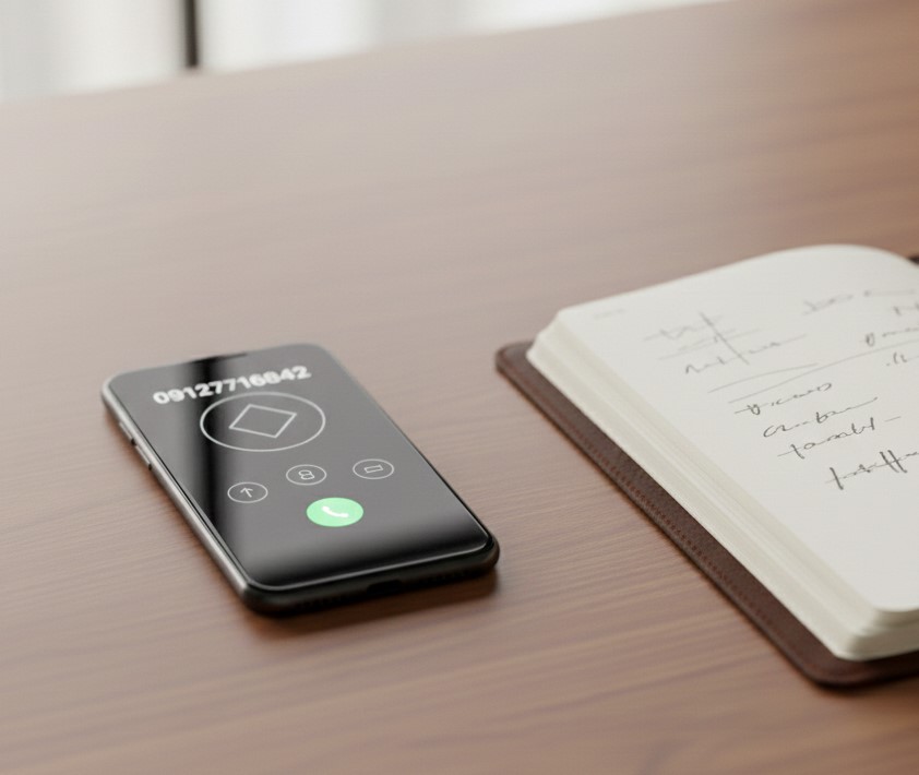 Modern smartphone on wooden desk with notebook, warm lightingFeatured Image Description:
Cinematic top-down photograph of a clean, modern workspace. A sleek smartphone lies on a polished wooden desk, its screen showing a simple dialer interface with no readable numbers—only abstract shapes suggesting a call screen. Beside it, a leather-bound notebook lies open with handwritten notes that are completely illegible—only abstract marks suggesting ideas and plans. A matte black pen rests in the notebook's crease. A ceramic coffee cup with a clean design sits nearby, steam rising faintly. In the background, completely blurred with creamy bokeh, soft natural light suggests a professional office environment. The composition invites action—the phone waiting, the notebook ready, the coffee warm. The moment before the conversation begins. No readable text anywhere. No people visible. Square composition.Featured Image Title:
contact-start-conversation-connect-gobeyondlocal.jpg