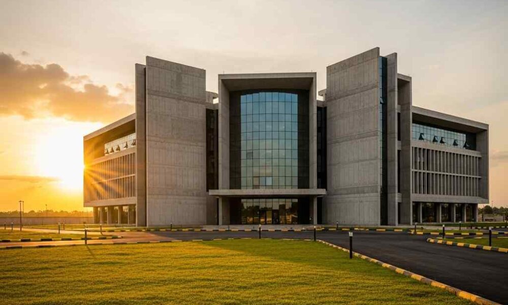 Modern Building at sunset.
