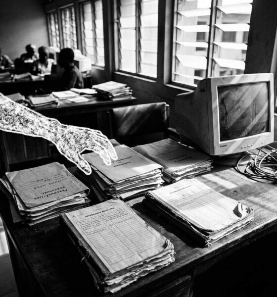 ghost workers Nigeria civil servant desk with personnel files and payroll documentsFeatured Image Description:
Interior photograph of a Nigerian government office showing a wooden desk stacked with old personnel files, handwritten attendance registers, and a dusty computer monitor. Natural light streams through louvered windows. The scene captures the administrative backlog where ghost workers thrive.Featured Image Title:
ghost-workers-nigeria-civil-servant-office-desk