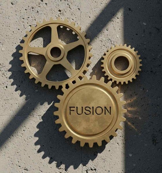 Three bronze gears interlocked for security agency coordination
