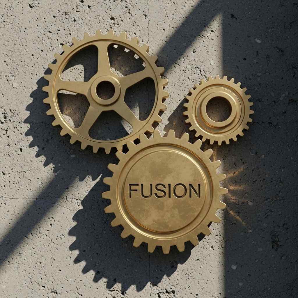 Three interlocking bronze gears symbolizing security agency coordination in Nigeria.