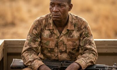 Military convoy on Zamfara dirt road with soldiers in open-backed vehicles scanning surroundingsFeatured Image Description:
Digital photograph of Nigerian Army convoy moving through rural Zamfara terrain. Dust rises behind vehicles. Soldiers sit in formation with weapons aimed outward. Sparse vegetation and dry earth visible. Hills in far distance. Late morning light creates long shadows. Date stamp indicates March 2026.Featured Image Title:
military-convoy-zamfara-banditry-operations-2026.jpg