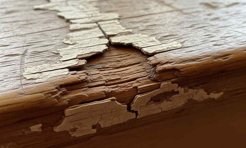 Close-up wood grade dusty school desk surface.