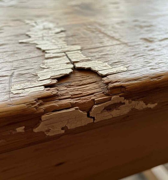 Close-up wood grade dusty school desk surface.