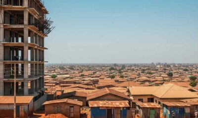 A person walks along a path with buildings under construction background.