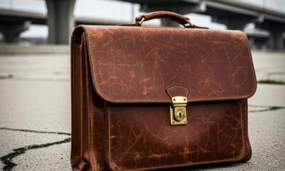 Abandoned briefcase on a Lagos sidewalk near a highway, symbolizing urban kidnapping threats.