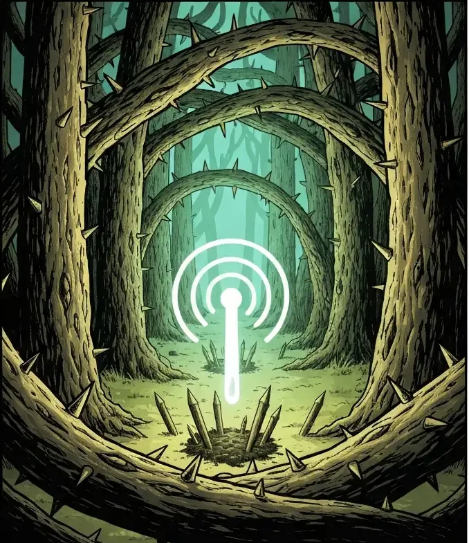 Forest with whistle sound waves, pit trap.