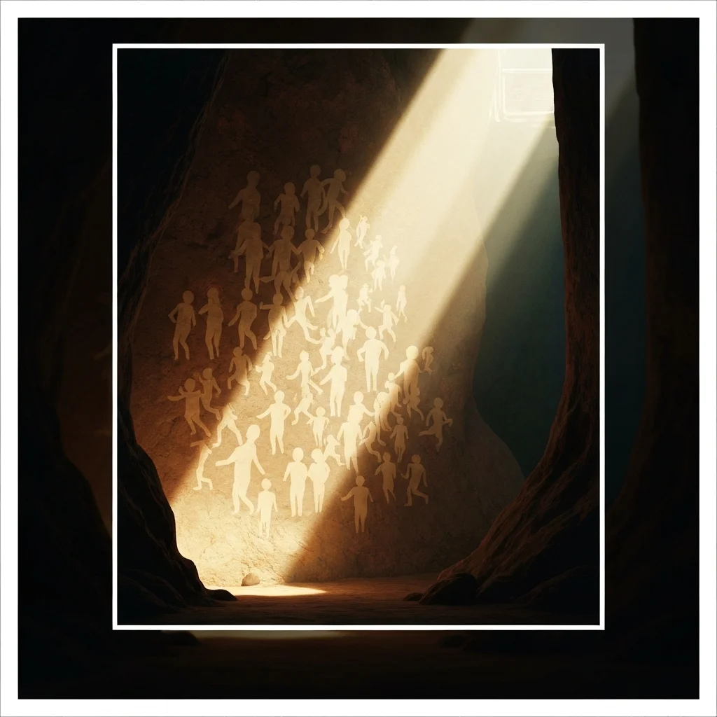 Ancient rock art on cave wall in natural light.