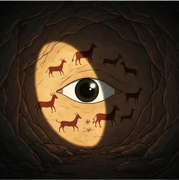 Faded rock art on weathered stone surface.