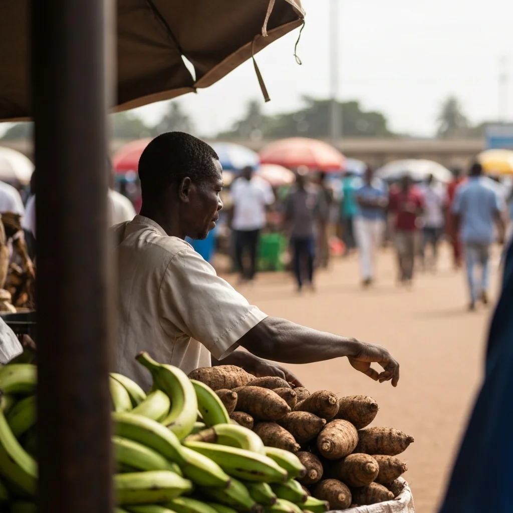 Man at yam stall.
