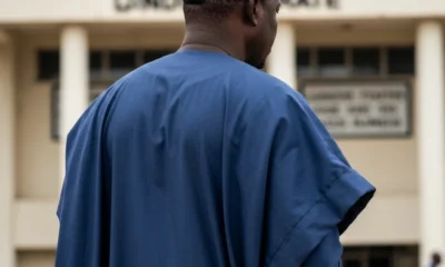 Man stands near Lagos land office.