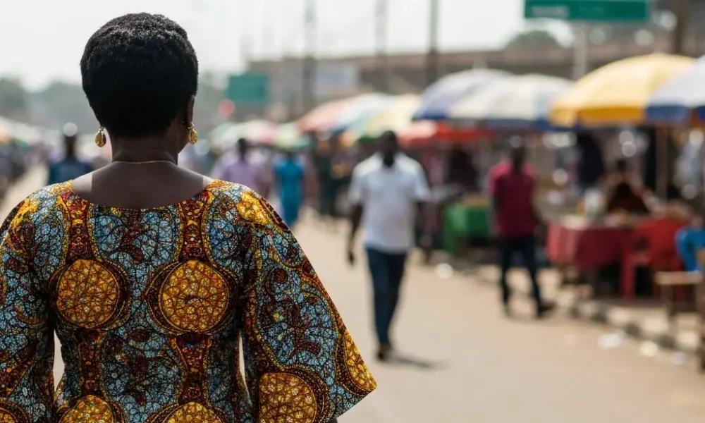 Woman walks Lagos street.
