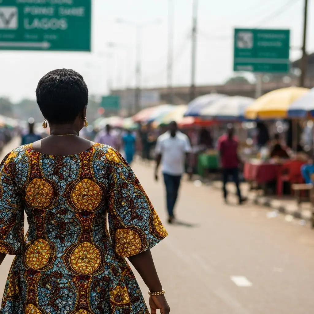 Woman walks Lagos street.
