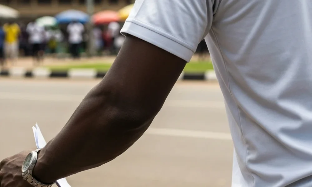 Person walks Lagos street.