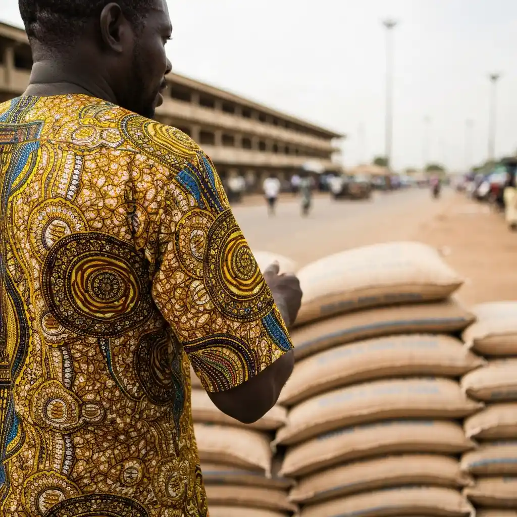 Cement bags at roadside.