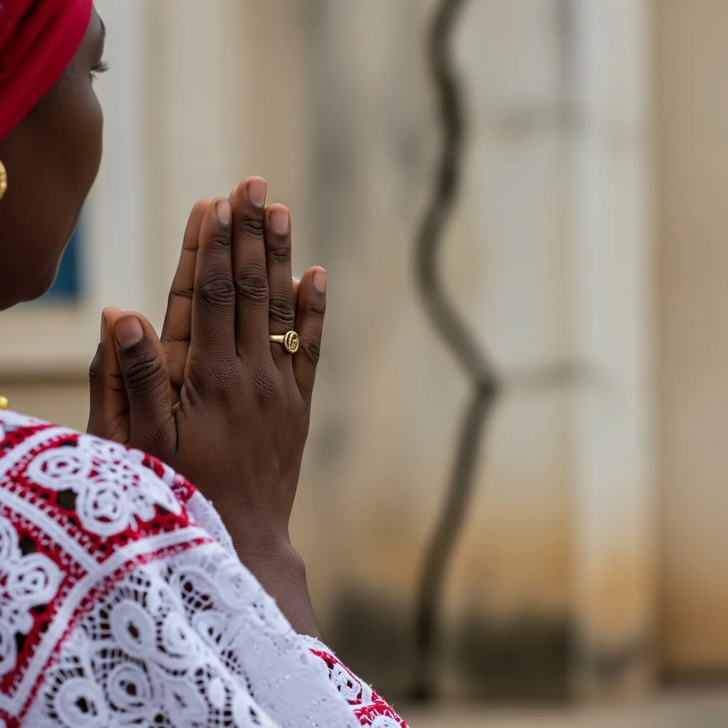 Woman's hands clasped in prayer