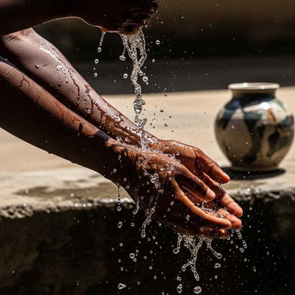 A Nigerian woman with glowing healthy dark skin applying a clear water-based gel moisturizer near a window with soft natural sunlight