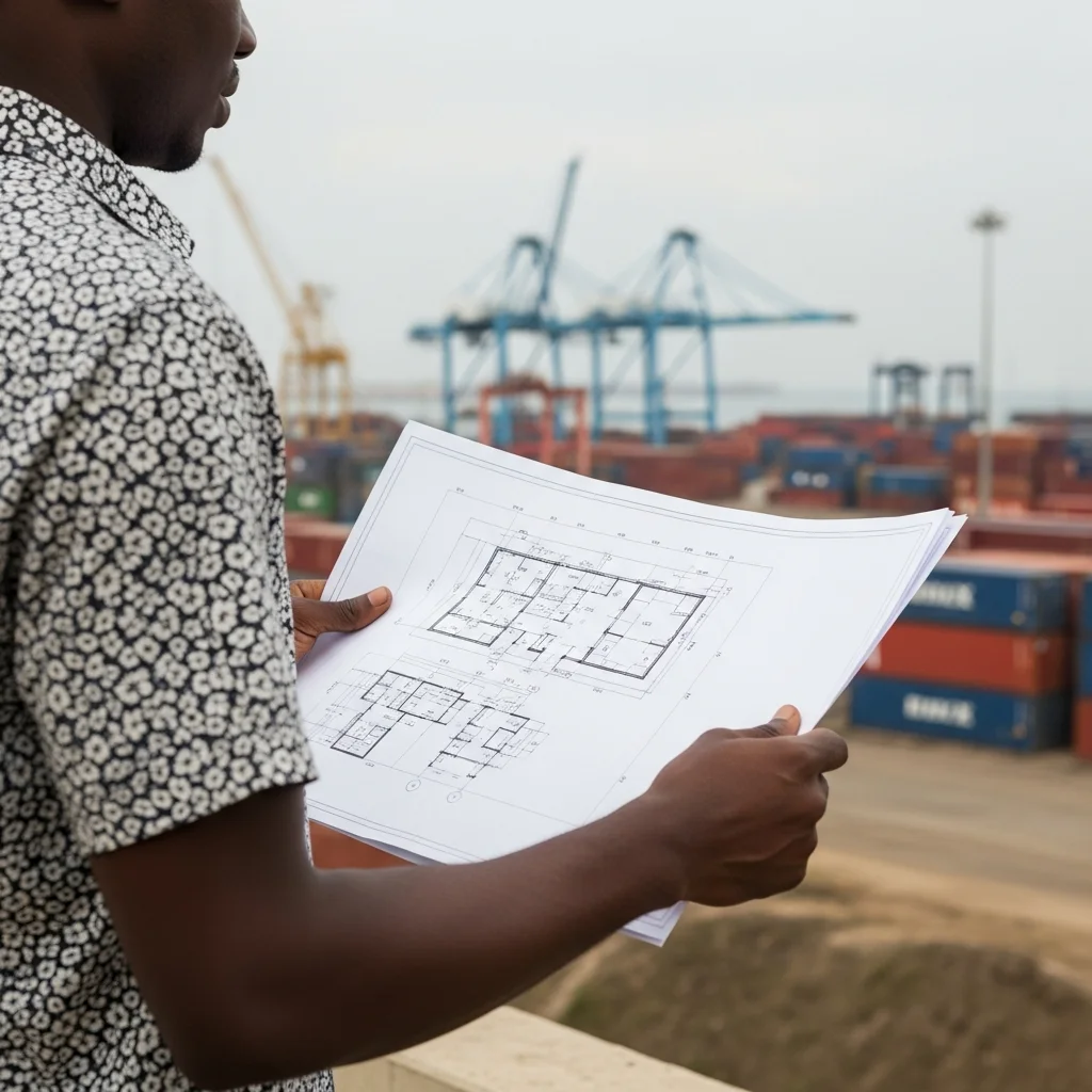 Hands hold port blueprints.
